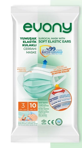 Evony Elastik Kulaklı  Maske 10'lu